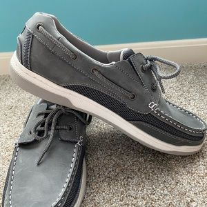 Men’s Margaritaville Grey Loafers, leather boat shoes, size 12